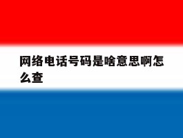 网络电话号码是啥意思啊怎么查