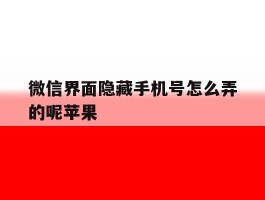 微信界面隐藏手机号怎么弄的呢苹果