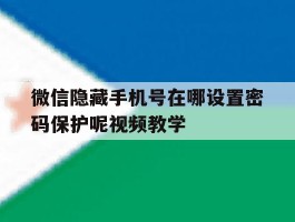 微信隐藏手机号在哪设置密码保护呢视频教学的简单介绍