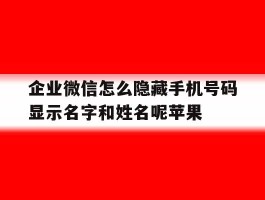 企业微信怎么隐藏手机号码显示名字和姓名呢苹果的简单介绍