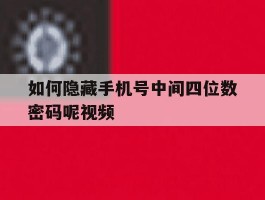 如何隐藏手机号中间四位数密码呢视频