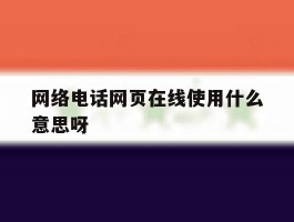网络电话网页在线使用什么意思呀